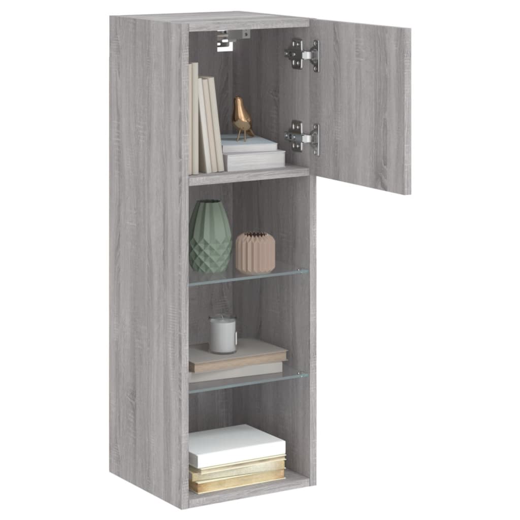 TV Cabinet | Grey Sonoma | Engineered wood, Glass | 30.5 x 30 x 90 cm