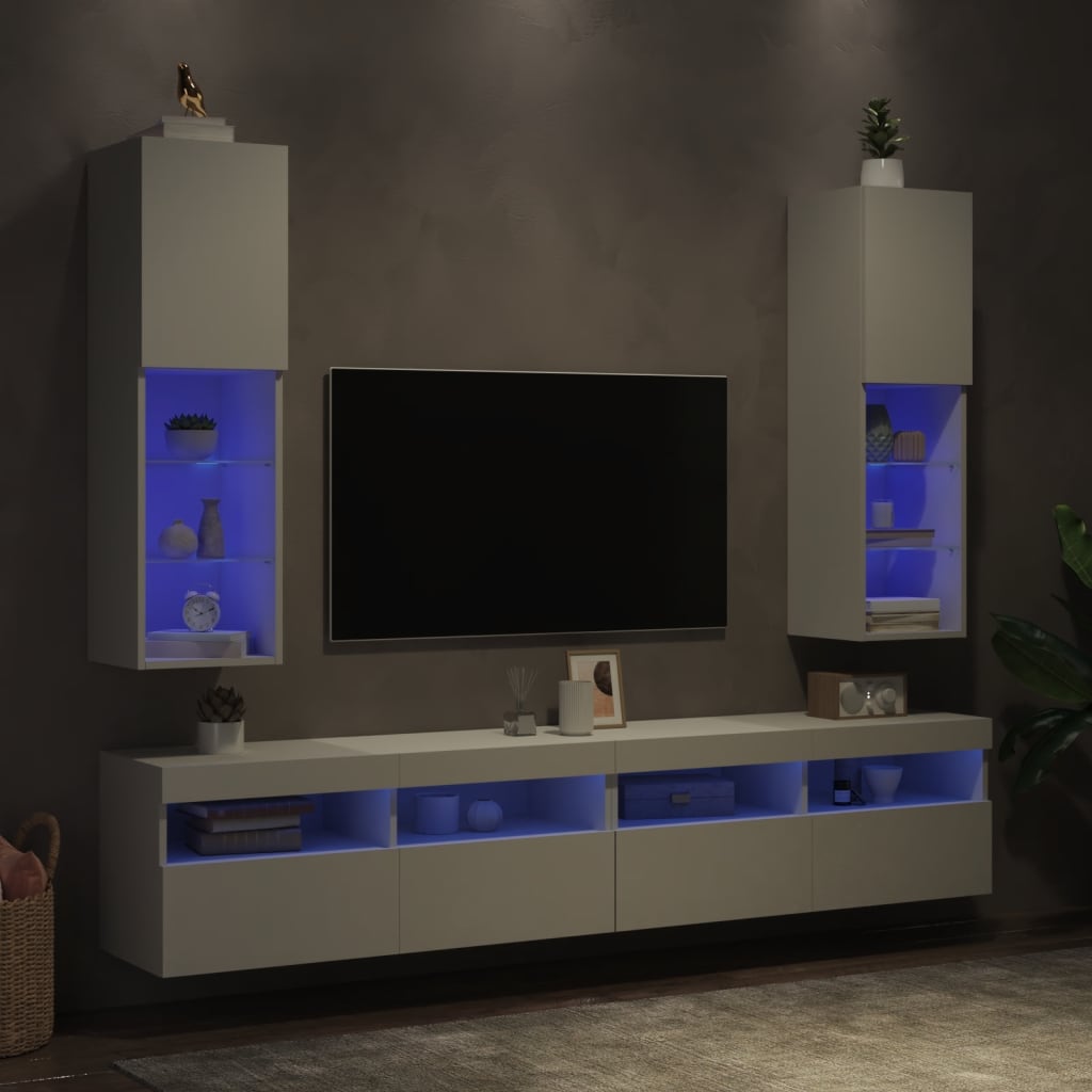 2 Piece TV Cabinet Set with LED Lights White 30,5x30x102 cm