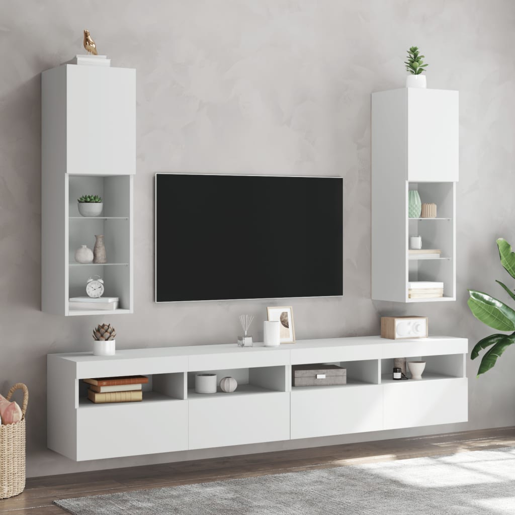 2 Piece TV Cabinet Set with LED Lights White 30,5x30x102 cm