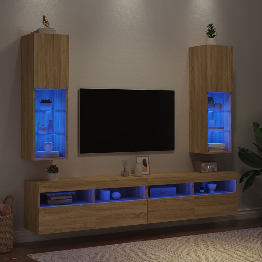 2 Piece TV Cabinet Set with LED Lights Sonoma Oak 30,5x30x102 cm