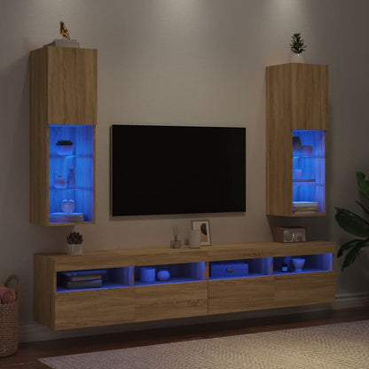 2 Piece TV Cabinet Set with LED Lights Sonoma Oak 30,5x30x102 cm
