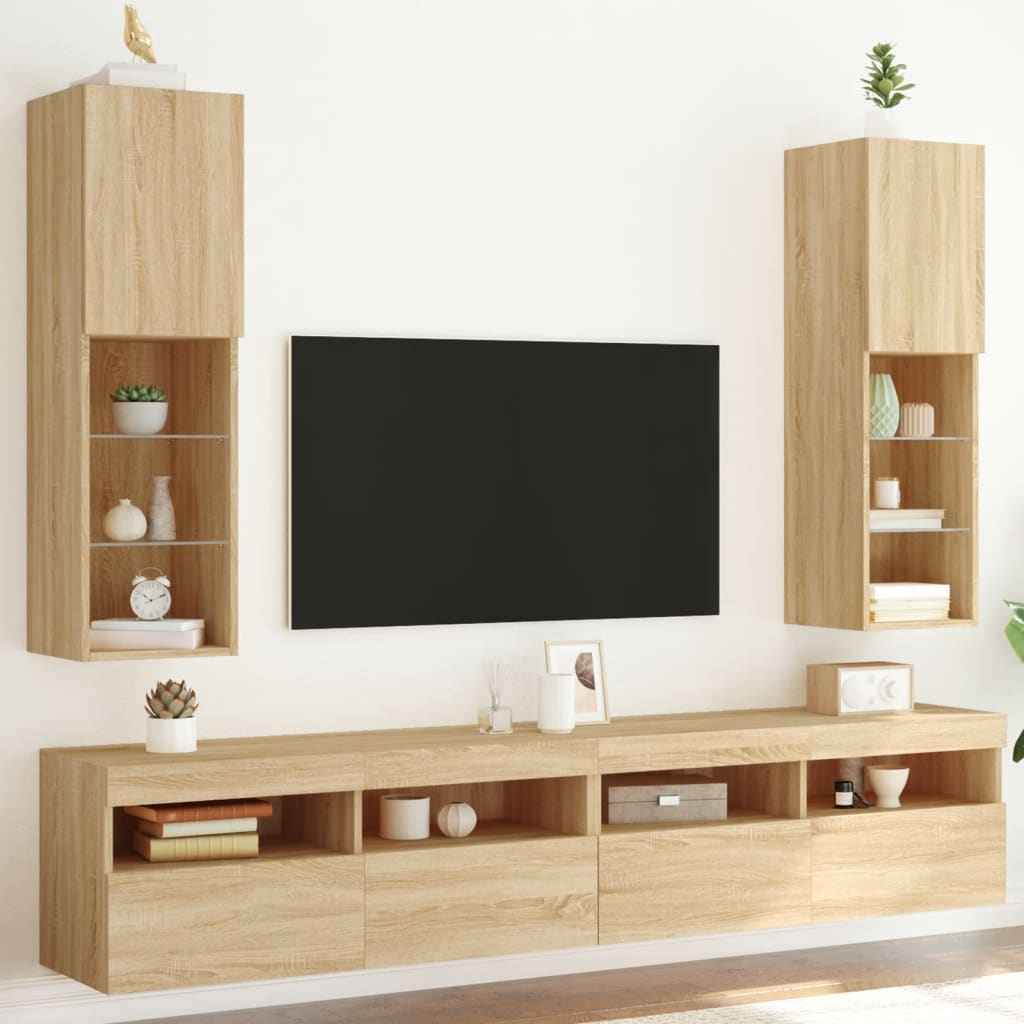 2 Piece TV Cabinet Set with LED Lights Sonoma Oak 30,5x30x102 cm