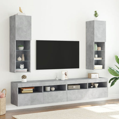 TV Cabinet with LED Lights Concrete Grey 30,5x30x102 cm