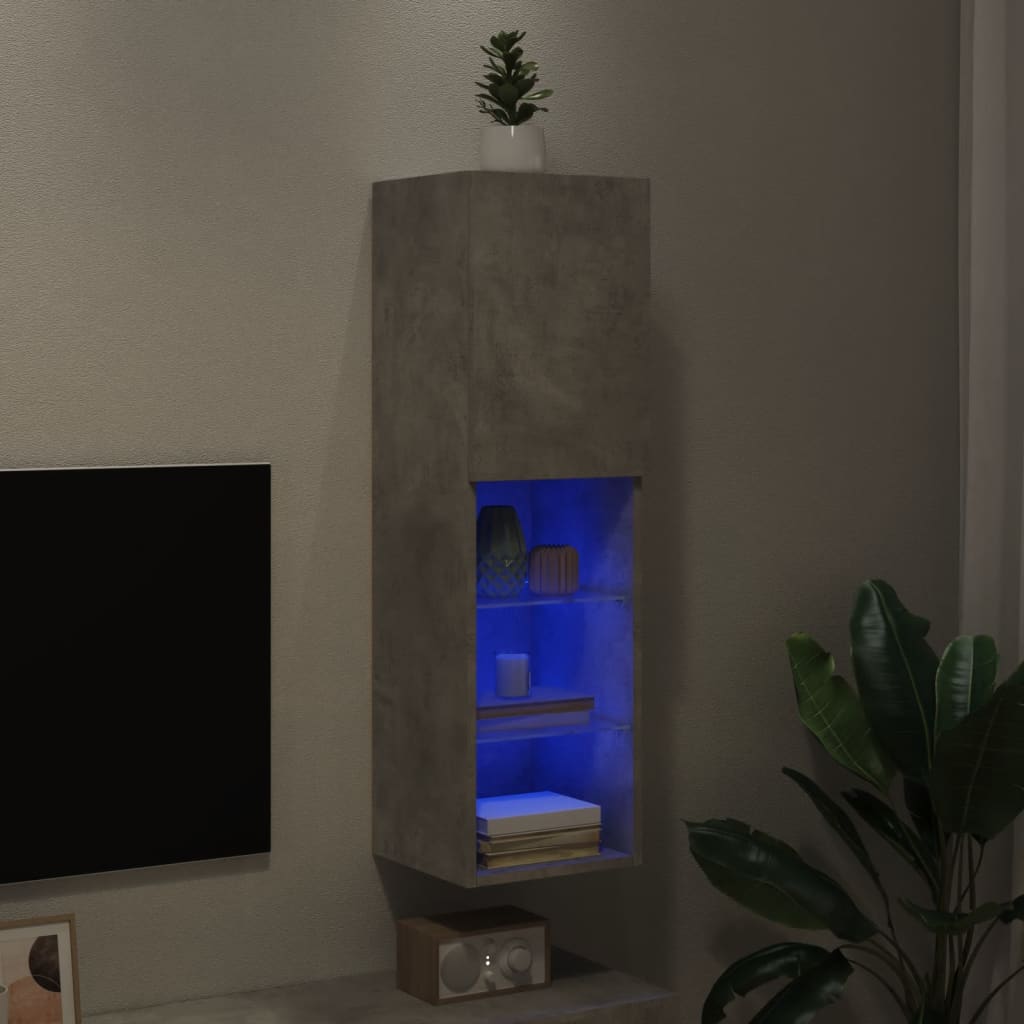 TV Cabinet with LED Lights Concrete Grey 30,5x30x102 cm