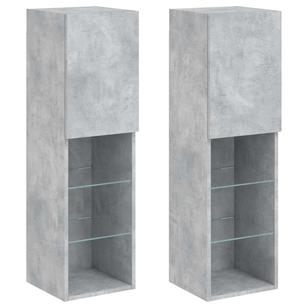 2 Piece TV Cabinet Set with LED Lights Concrete Grey 30,5x30x102 cm