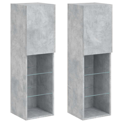 2 Piece TV Cabinet Set with LED Lights Concrete Grey 30,5x30x102 cm