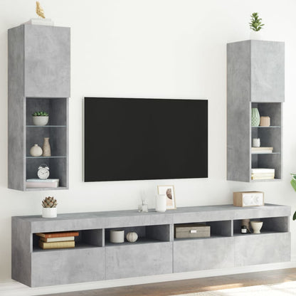 2 Piece TV Cabinet Set with LED Lights Concrete Grey 30,5x30x102 cm