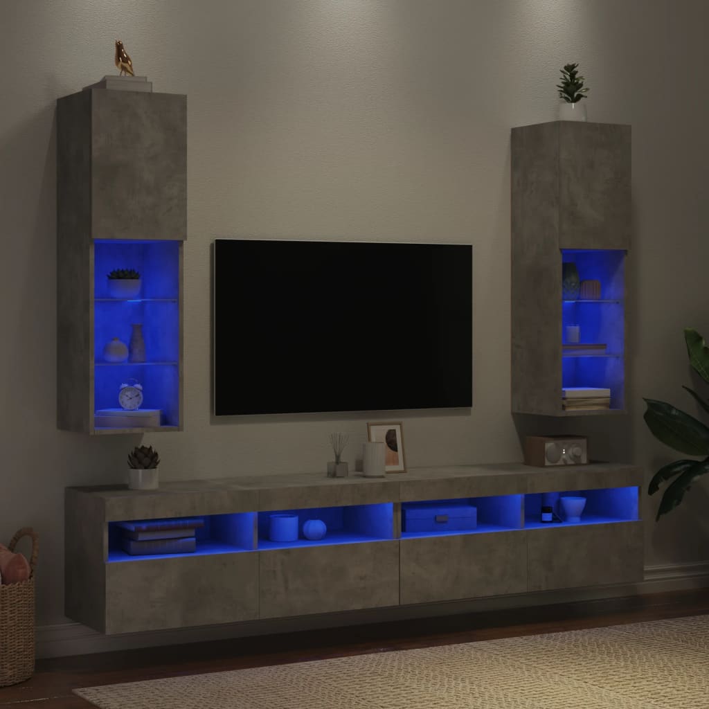 2 Piece TV Cabinet Set with LED Lights Concrete Grey 30,5x30x102 cm