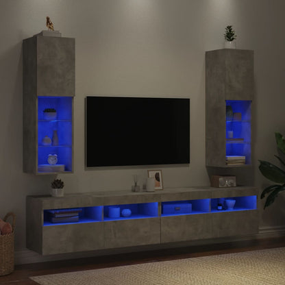 2 Piece TV Cabinet Set with LED Lights Concrete Grey 30,5x30x102 cm