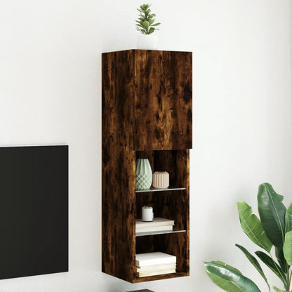 TV Cabinet with LED Lights Smoked Oak 30,5x30x102 cm