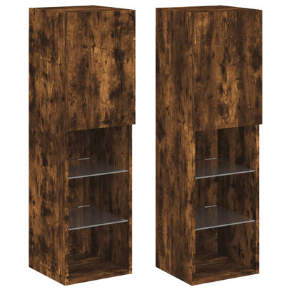 2 Piece TV Cabinet Set with LED Lights Smoked Oak 30,5x30x102 cm