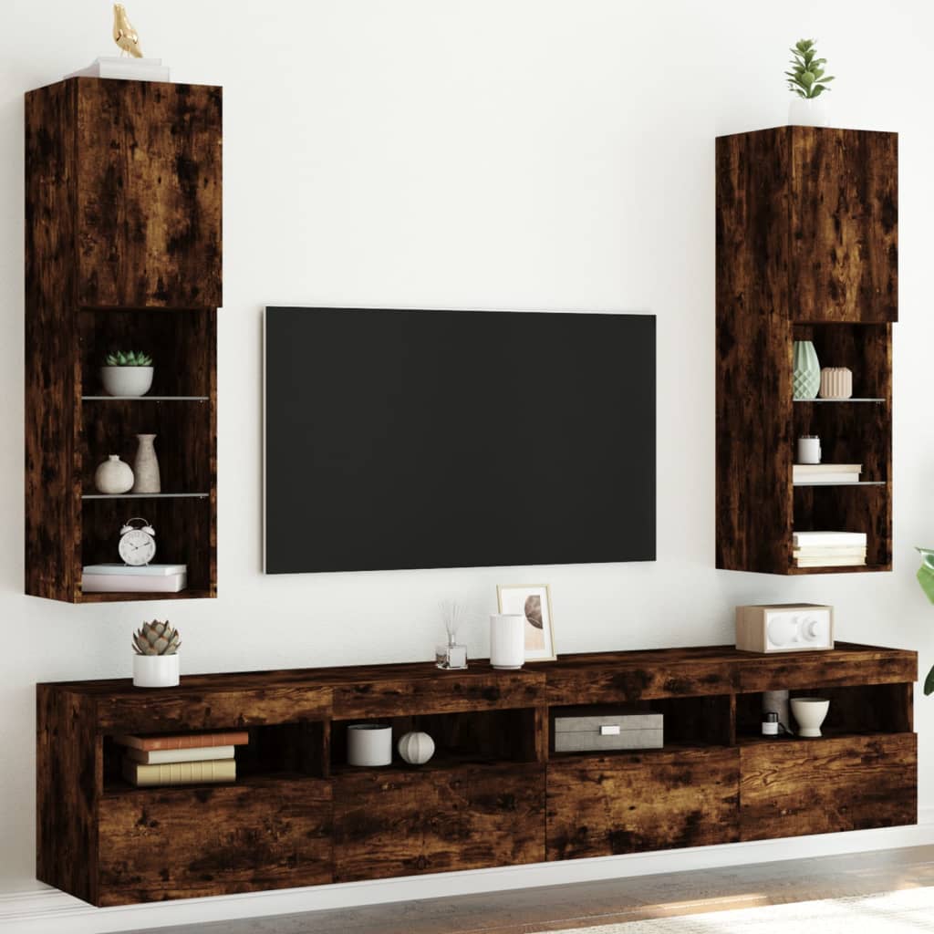 2 Piece TV Cabinet Set with LED Lights Smoked Oak 30,5x30x102 cm