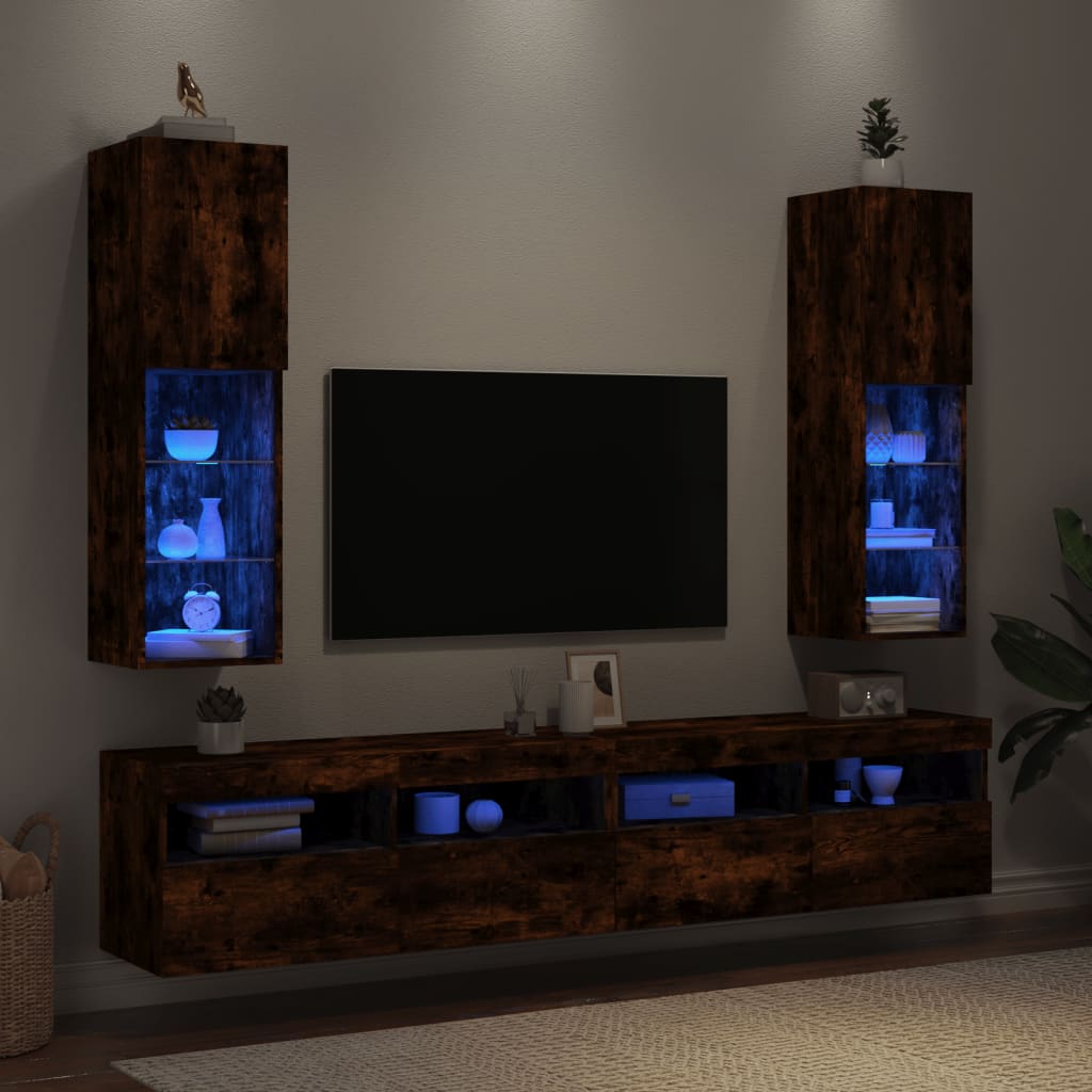 2 Piece TV Cabinet Set with LED Lights Smoked Oak 30,5x30x102 cm