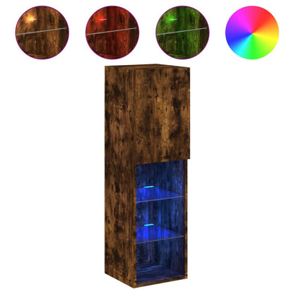 2 Piece TV Cabinet Set with LED Lights Smoked Oak 30,5x30x102 cm