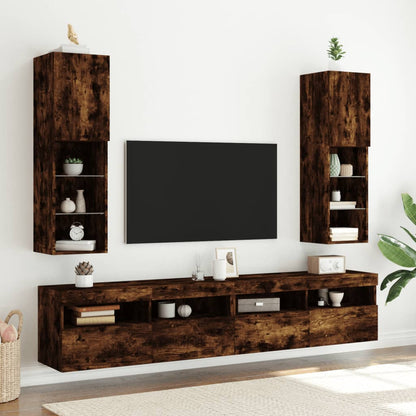2 Piece TV Cabinet Set with LED Lights Smoked Oak 30,5x30x102 cm