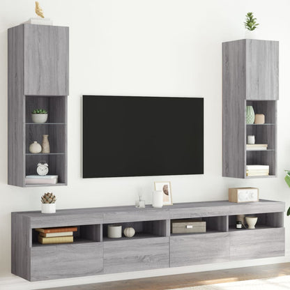 2 Piece TV Cabinet Set with LED Lights Grey Sonoma 30,5x30x102 cm
