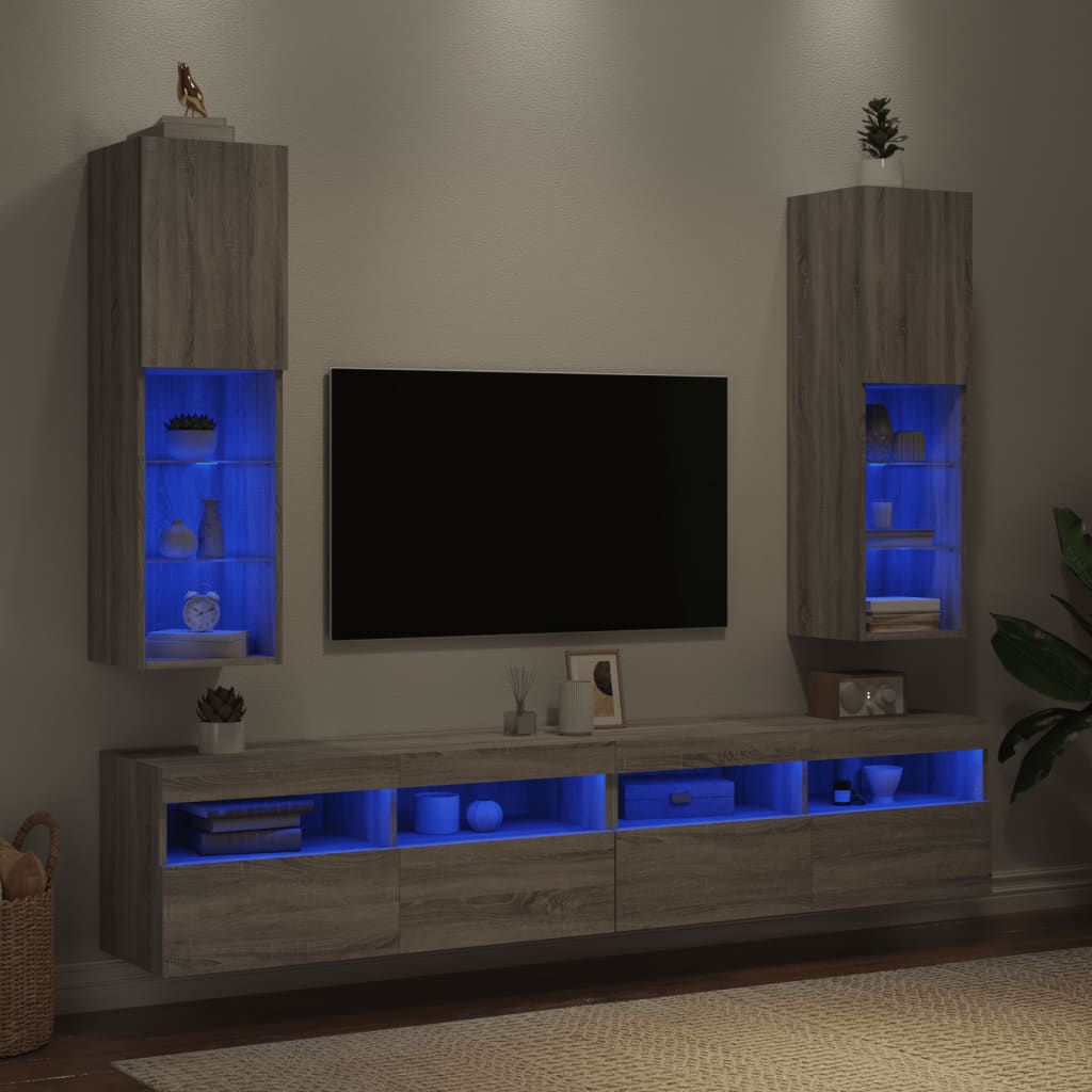 2 Piece TV Cabinet Set with LED Lights Grey Sonoma 30,5x30x102 cm