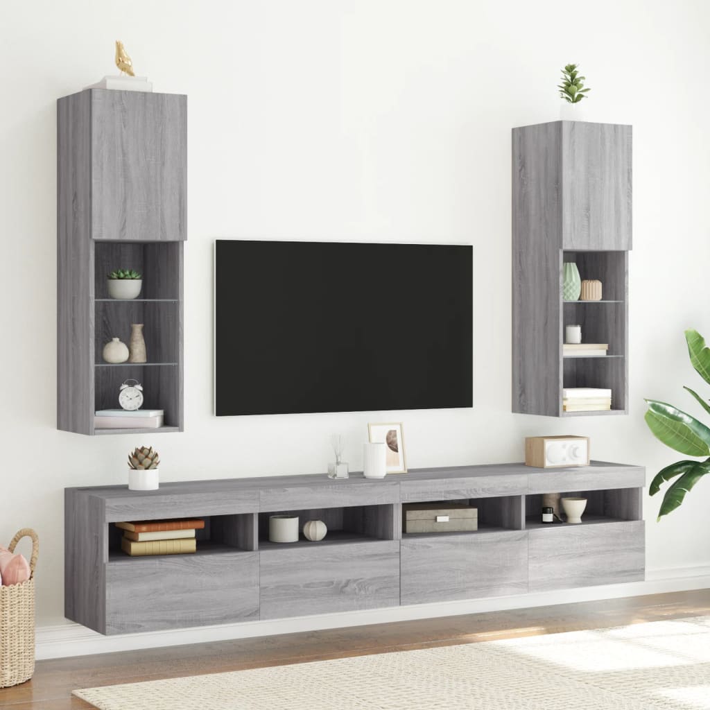 2 Piece TV Cabinet Set with LED Lights Grey Sonoma 30,5x30x102 cm