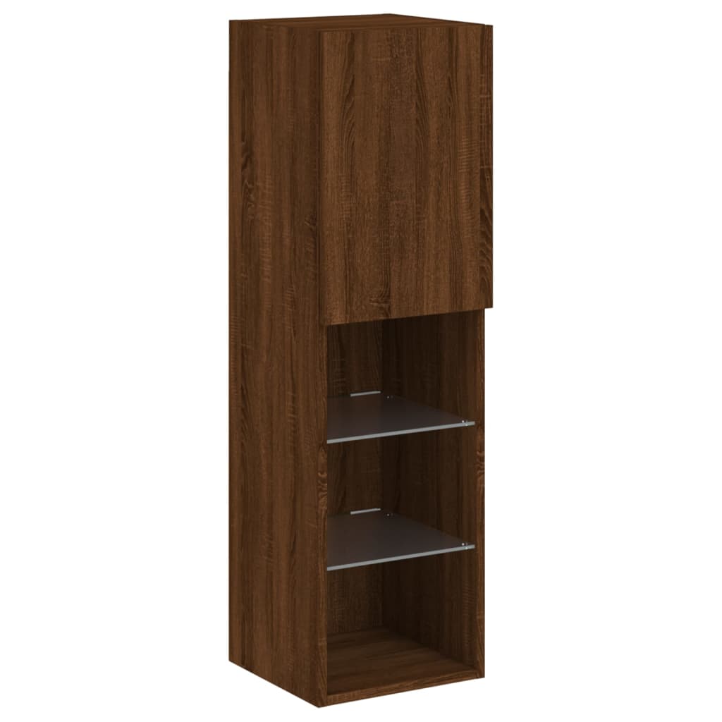TV Cabinet with LED Lights Brown Oak 30,5x30x102 cm
