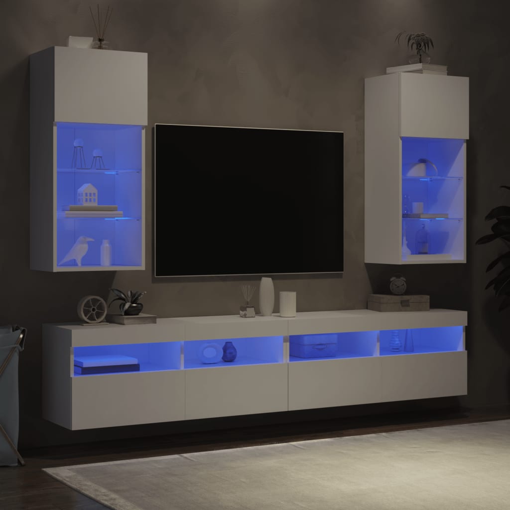 TV Cabinet | Set of 2 | White | Engineered wood, Glass | Medium