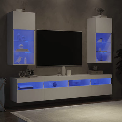 TV Cabinet | Set of 2 | White | Engineered wood, Glass | Medium