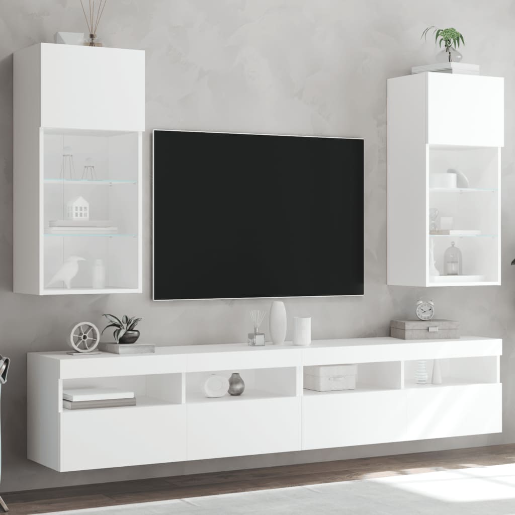 TV Cabinet | Set of 2 | White | Engineered wood, Glass | Medium