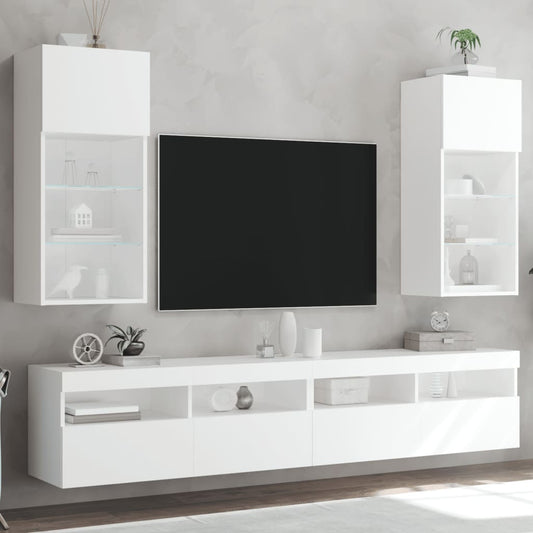TV Cabinet | Set of 2 | White | Engineered wood, Glass | Medium