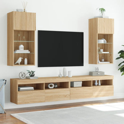 TV Cabinet | Set of 2 | Sonoma Oak | Engineered wood and glass