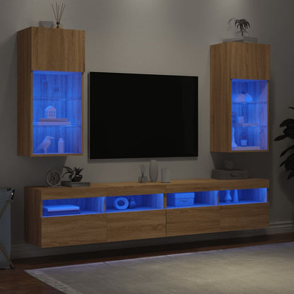 TV Cabinet | Set of 2 | Sonoma Oak | Engineered wood and glass