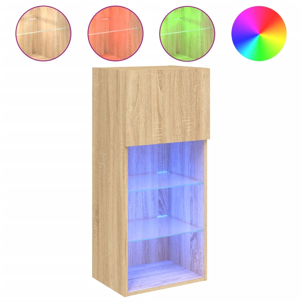 TV Cabinet | Set of 2 | Sonoma Oak | Engineered wood and glass
