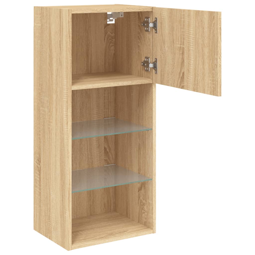 TV Cabinet | Set of 2 | Sonoma Oak | Engineered wood and glass