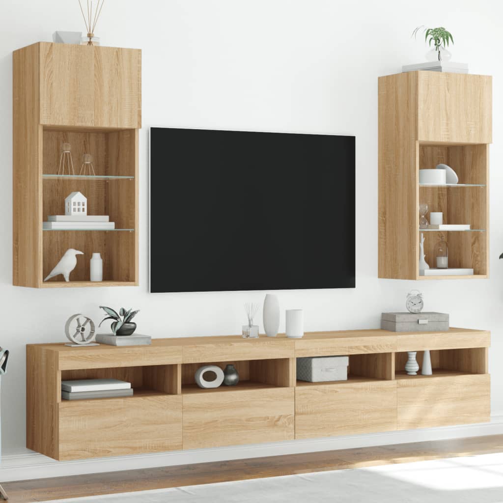 TV Cabinet | Set of 2 | Sonoma Oak | Engineered wood and glass