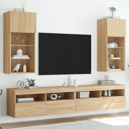 TV Cabinet | Set of 2 | Sonoma Oak | Engineered wood and glass