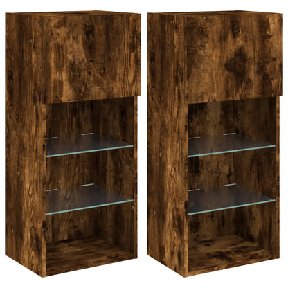 TV Cabinet | Set of 2 | Smoked oak | Engineered wood, glass | Medium