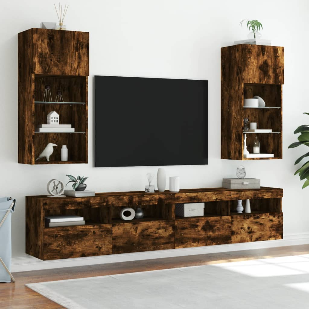 TV Cabinet | Set of 2 | Smoked oak | Engineered wood, glass | Medium