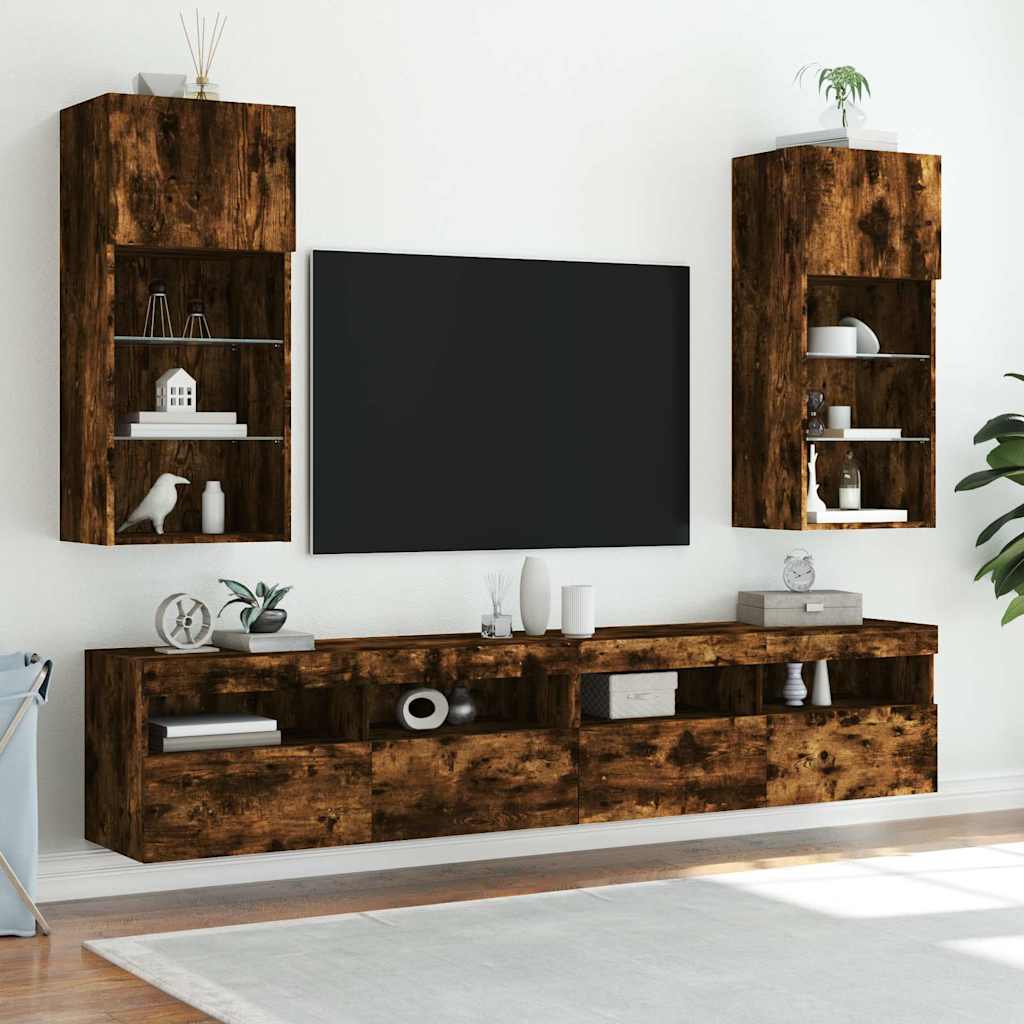 2 Piece TV Cabinet Set with LED Lights Smoked Oak 40,5x30x90 cm
