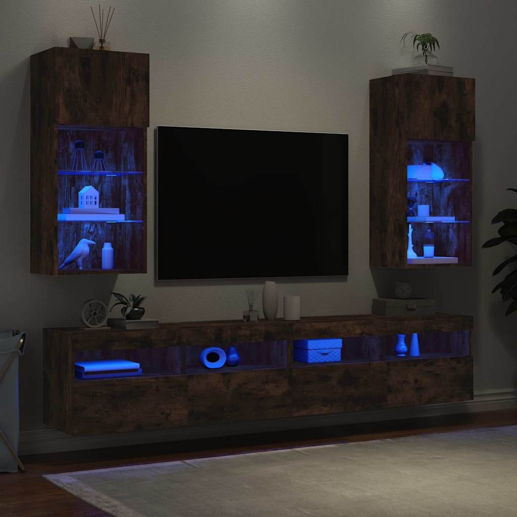 2 Piece TV Cabinet Set with LED Lights Smoked Oak 40,5x30x90 cm
