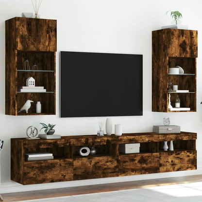 TV Cabinet | Set of 2 | Smoked oak | Engineered wood, glass | Medium