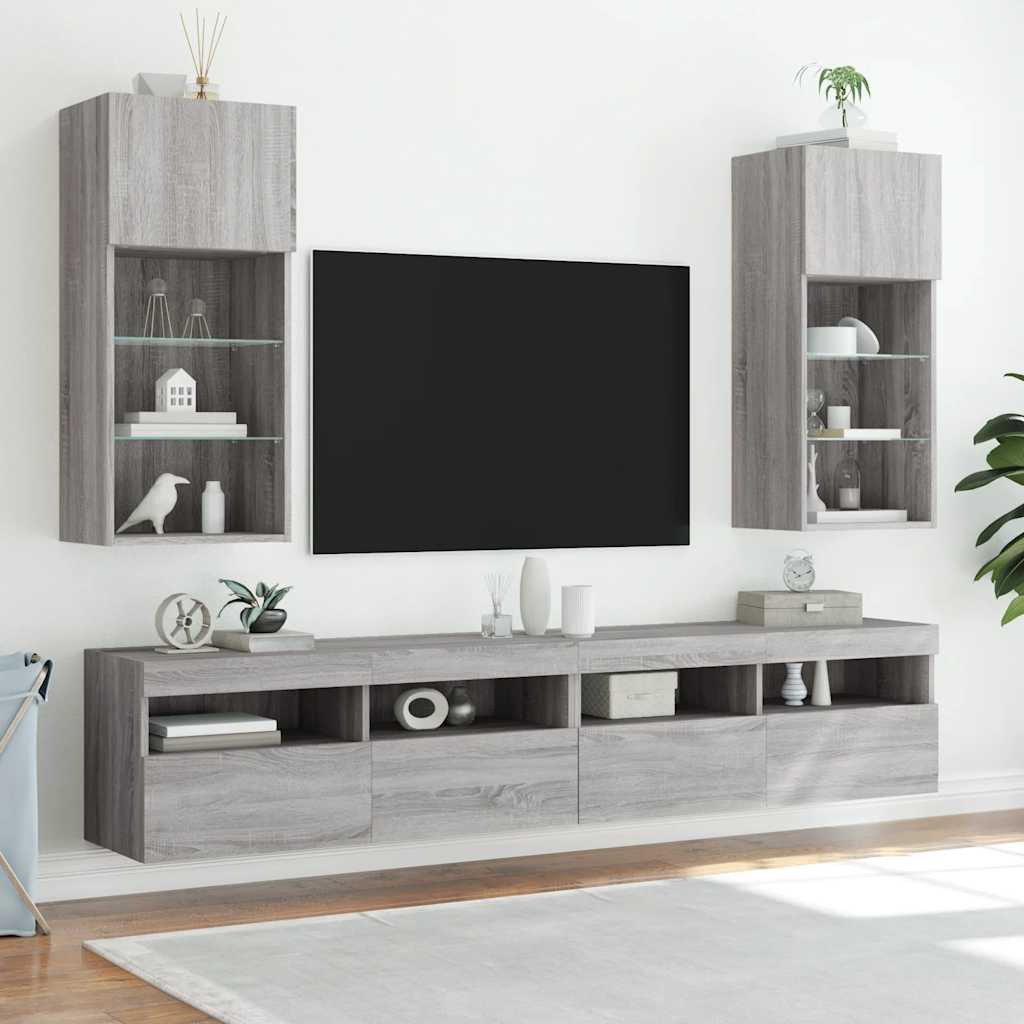 TV Cabinet with LED Lights Grey Sonoma 40,5x30x90 cm