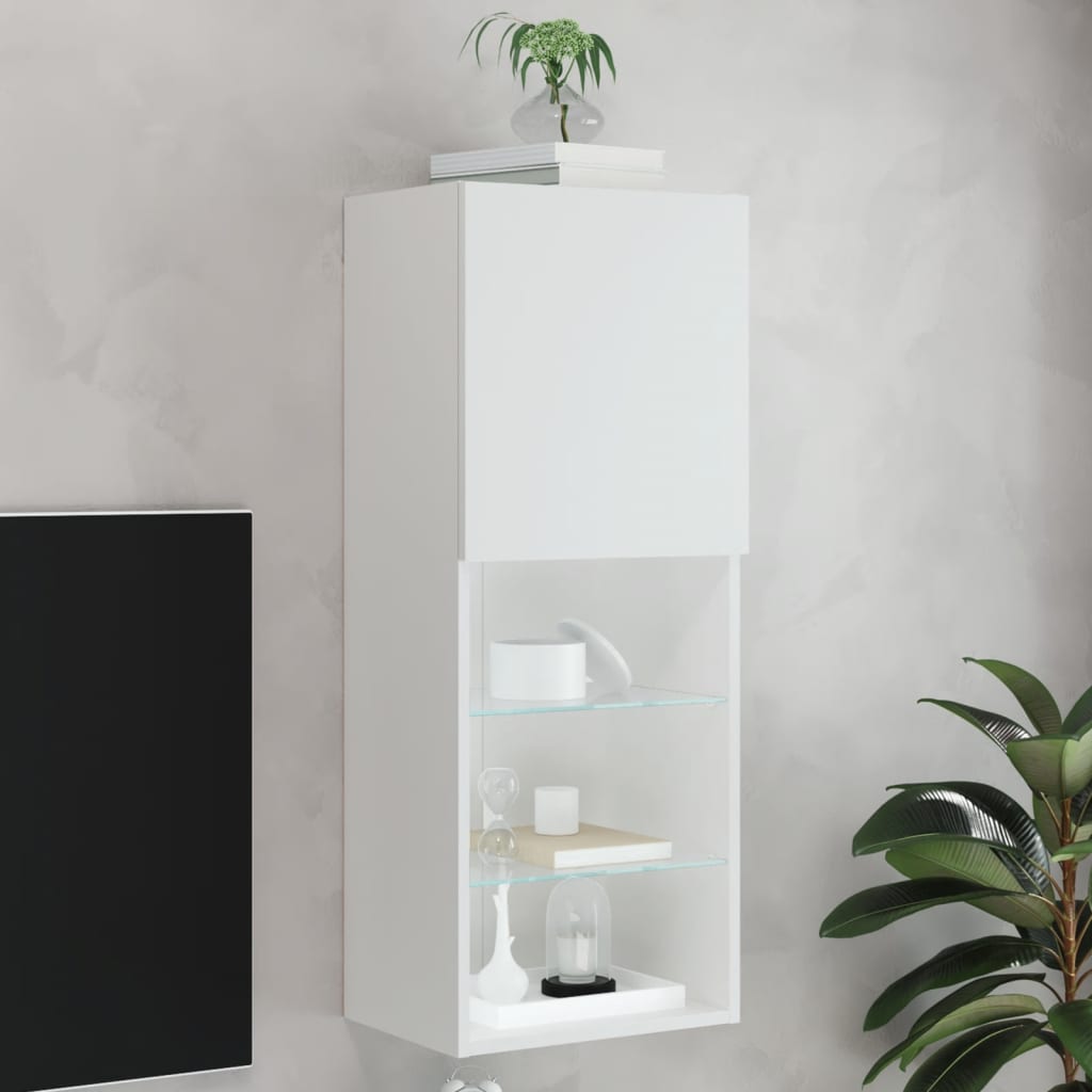 TV Cabinet with LED Lights White 40,5x30x102 cm