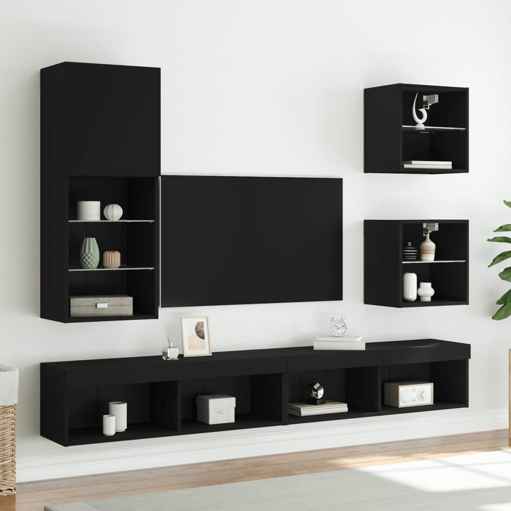 TV Cabinet | Black | Engineered wood, glass | Medium | Wall mounting