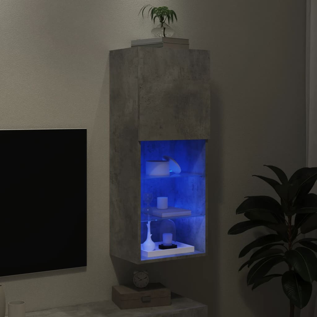 TV Cabinet with LED Lights Concrete Grey 40,5x30x102 cm