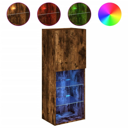 TV Cabinet with LED Lights Smoked Oak 40,5x30x102 cm