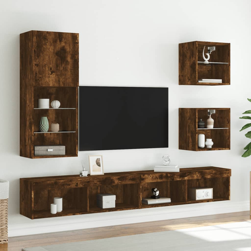 TV Cabinet with LED Lights Smoked Oak 40,5x30x102 cm