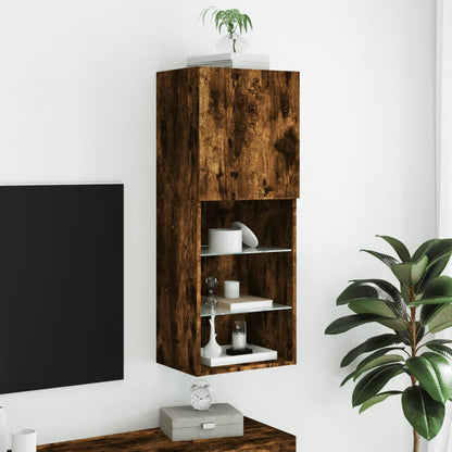 TV Cabinet with LED Lights Smoked Oak 40,5x30x102 cm
