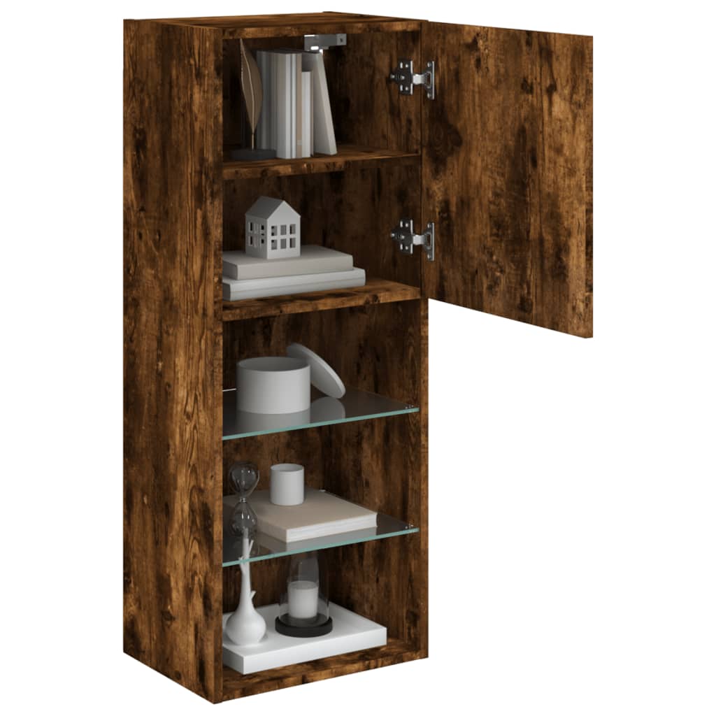 TV Cabinet with LED Lights Smoked Oak 40,5x30x102 cm