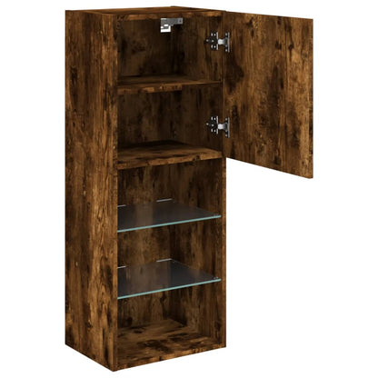 TV Cabinet with LED Lights Smoked Oak 40,5x30x102 cm