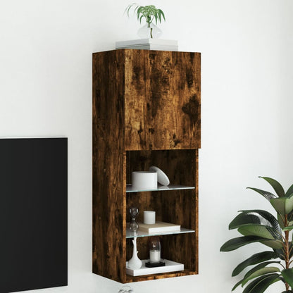 TV Cabinet with LED Lights Smoked Oak 40,5x30x102 cm