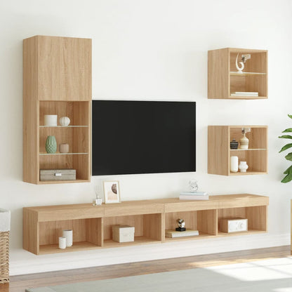 Bedside Cabinet with LED Lights Wall-mounted Sonoma Oak