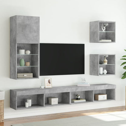 Bedside Cabinet with LED Lights Wall-mounted Concrete Grey